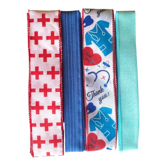 Nursing Ribbon Bundle w/ Sign | Nurse Wreath Kit | Red Blue Aqua DIY Home Decor - Picture 2 of 4